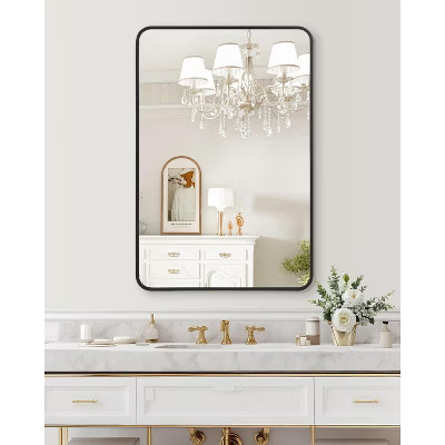 Black 24'' x 36'' Black Bathroom Mirror, Rounded Corner Metal Framed Rectangular Vanity Mirror, Hangs Horizontally or Vertically | Target