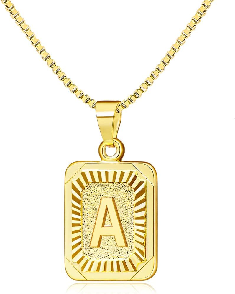 Gold Initial Necklaces for Women,Letter Necklace for Women Girls,Rectangle Necklace with Letters ... | Amazon (US)