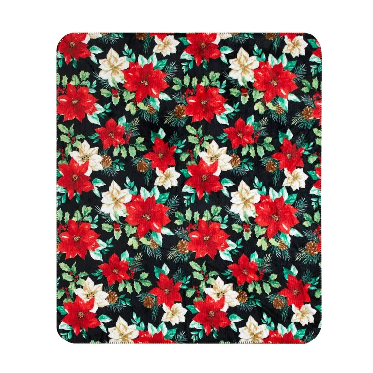 Holiday Time Plush Throw Poinsettia, 50" x 60" inches, Red Polyester - Walmart.com | Walmart (US)