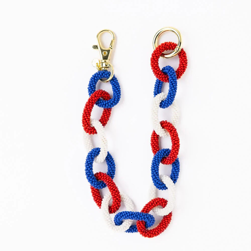 Game Day Beaded Bag Chain Blue + Crimson | INK+ALLOY