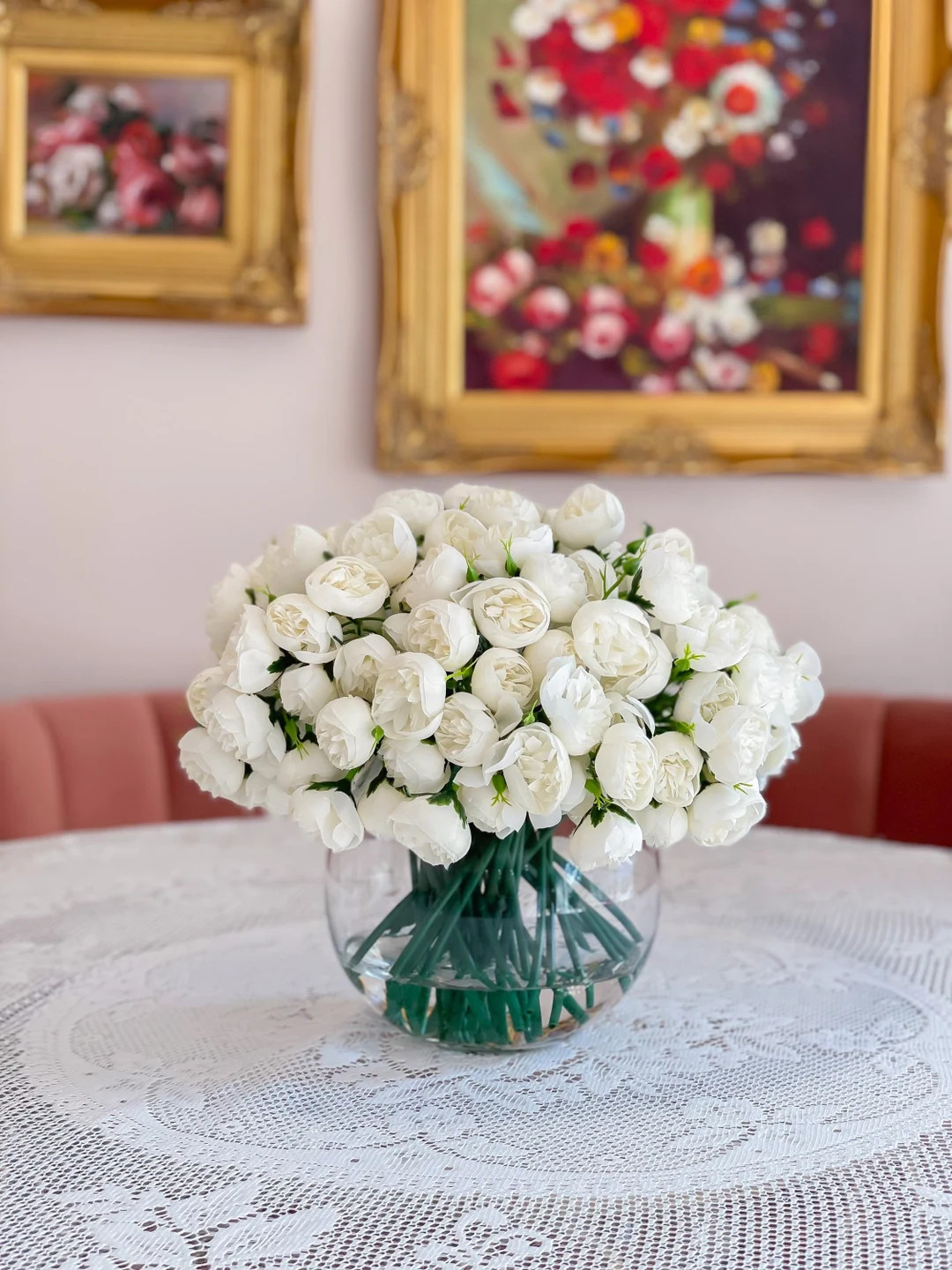 White Peony Arrangement-Peonies Centerpiece-162 Small Peonies Arrangement--Silk Flowers Arrangeme... | Etsy (US)