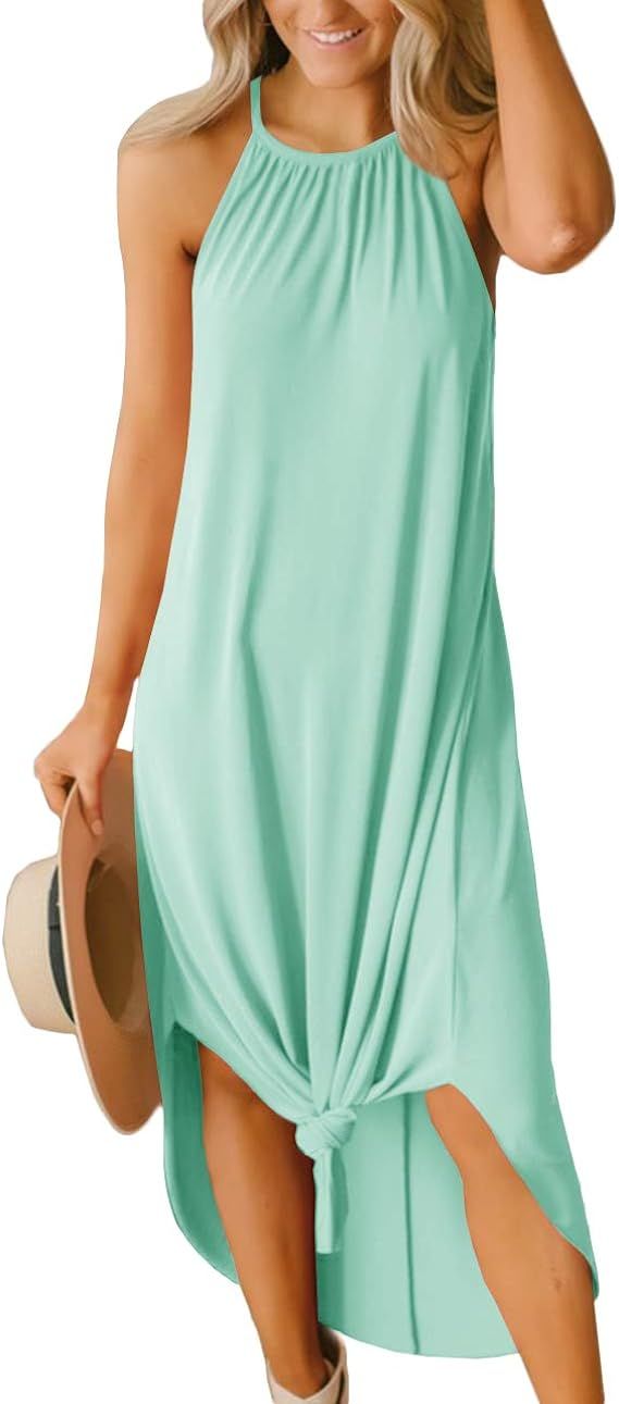For G and PL Women's Summer Side Slit Halter Maxi Dress | Amazon (US)