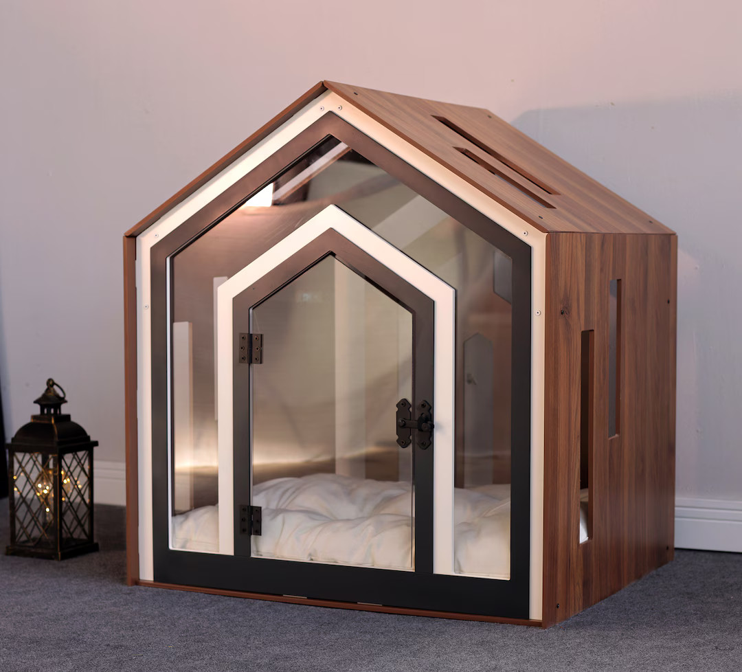 Modern Dog Crate: Indoor Dog House, Wooden Pet Furniture With Custom Cushion Bed, Kennel - Etsy | Etsy (US)