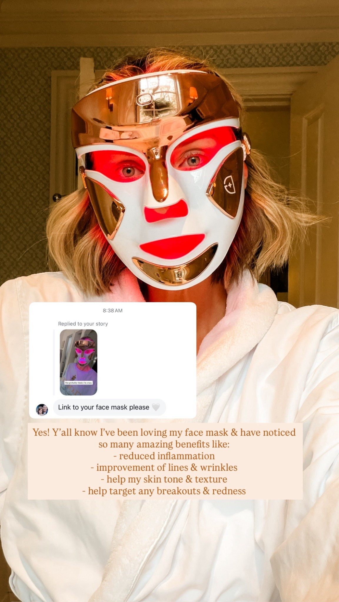 This red light mask has been a game changer for my skin! It has blue light & red light or a combination of both! I use mine twice a day! 

Loverly Grey, red light mask, skincare, beauty 

#LTKBeauty