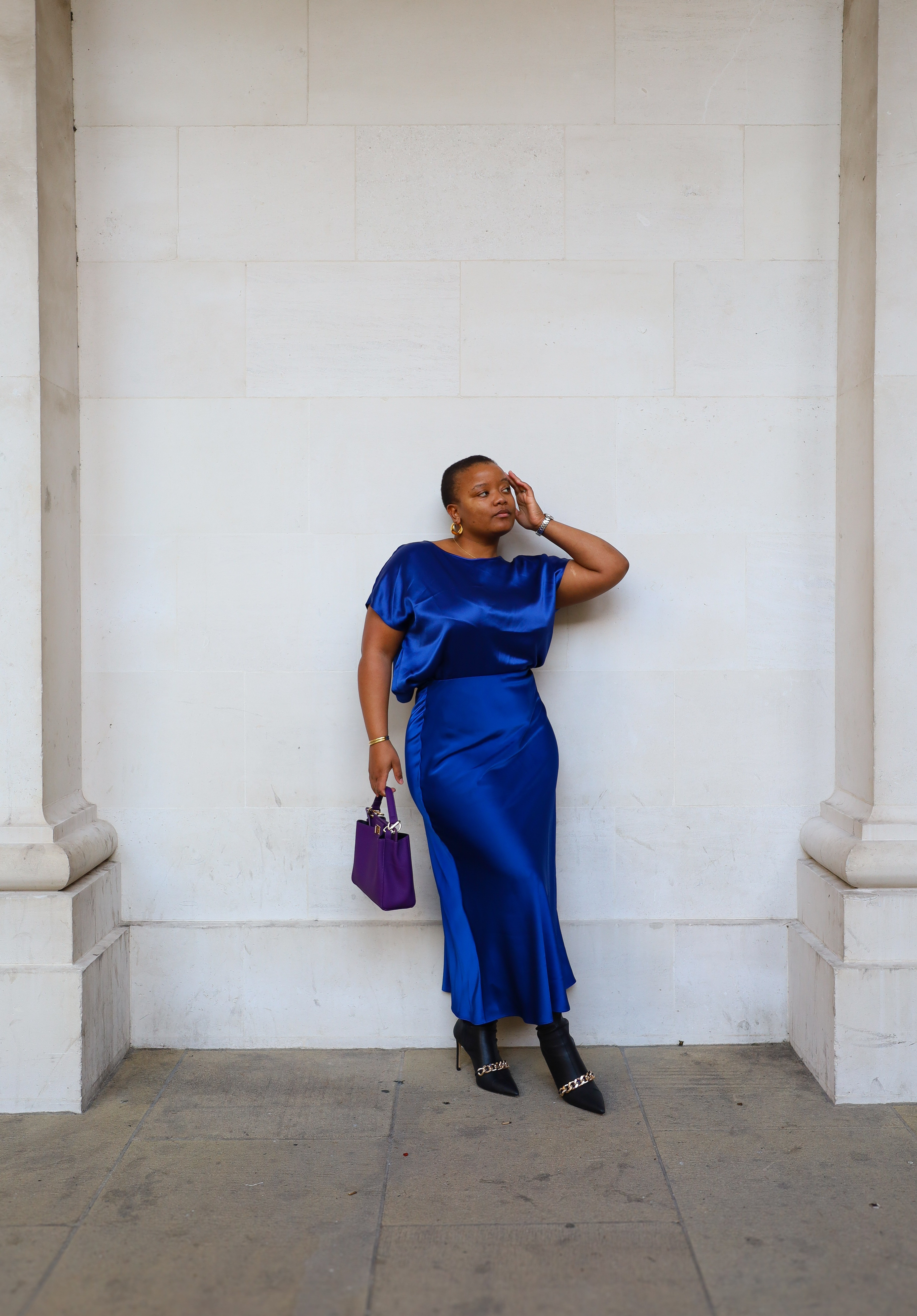 Satin co ord set. True to size in LK Bennett. Boots from zara very old linking similar.

#LTKuk #LTKmodest #LTKstyletip