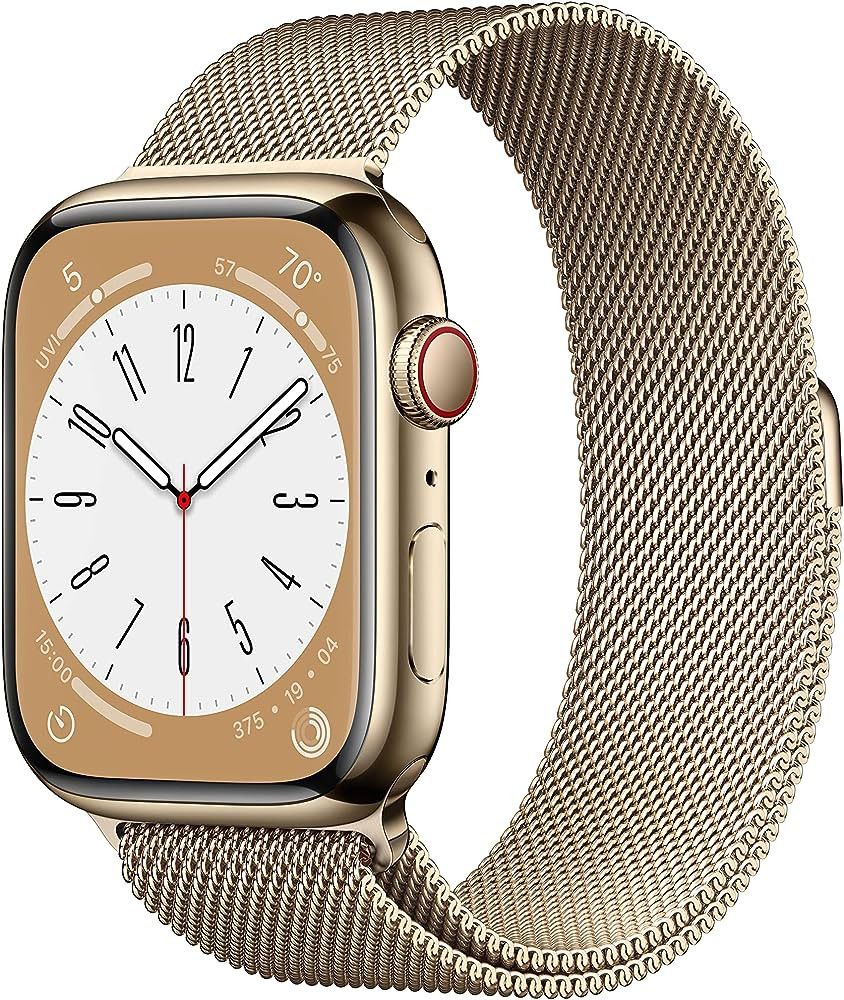 Apple Watch Series 8 [GPS + Cellular 45mm] Smart Watch w/Gold Stainless Steel Case with Gold Mila... | Amazon (US)