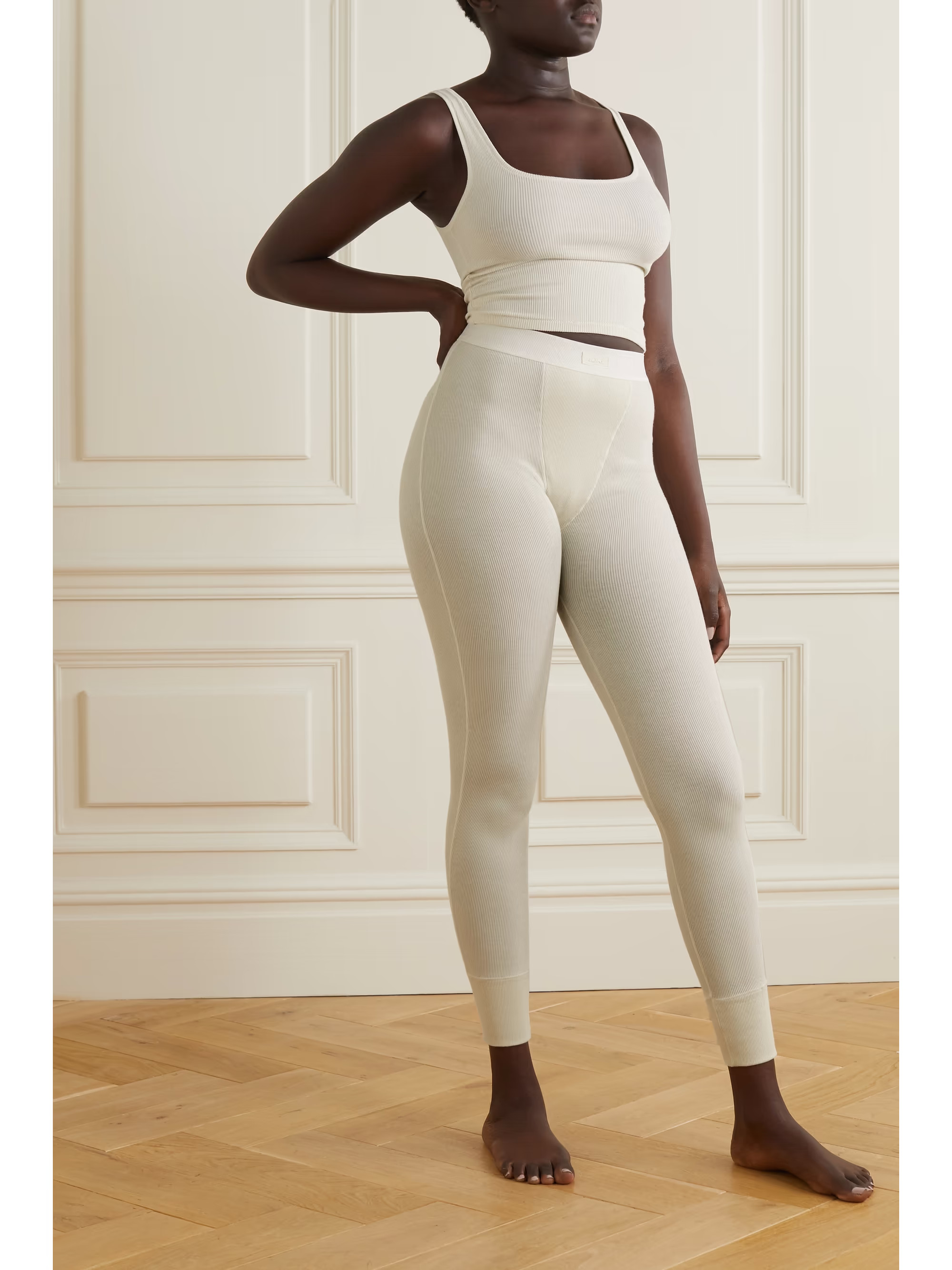 Thermal ribbed cotton-blend leggings - Bone | NET-A-PORTER (UK & EU)
