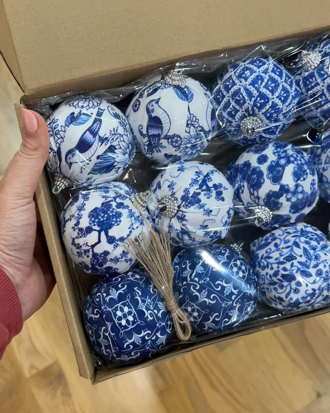 Affordable grand millennial ornaments. If you like a blue and white Christmas you’ll love these! These are fabric wrapped ball ornaments that are not breakable! 

#LTKHoliday #LTKHome #LTKSeasonal