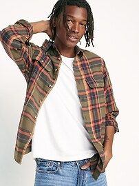 Regular-Fit Plaid Double-Brushed Flannel Shirt for Men | Old Navy (US)