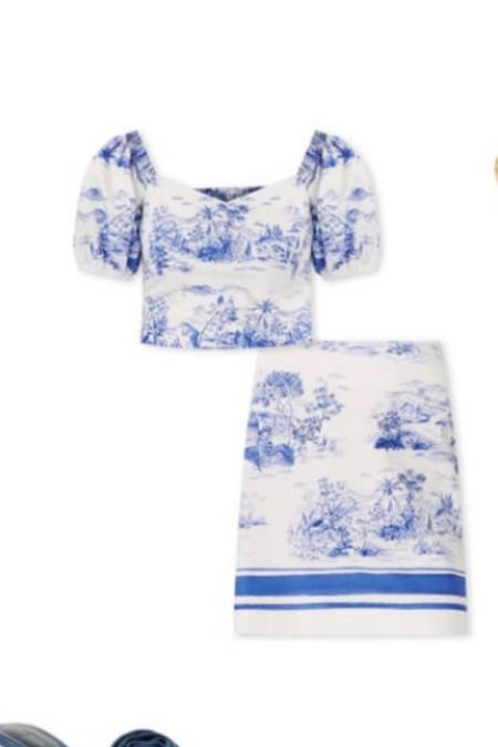 Blue and white floral coord set, sets, blue white floral, Olympics, Americana, Ann Taylor 