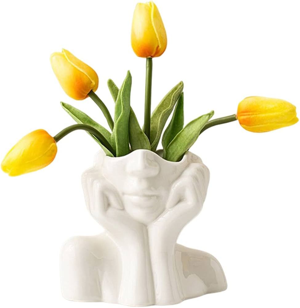 White Ceramic Face Vase, Female Form Head Half Body Bust Vases Boho Feminist Minimalism Decorativ... | Amazon (US)