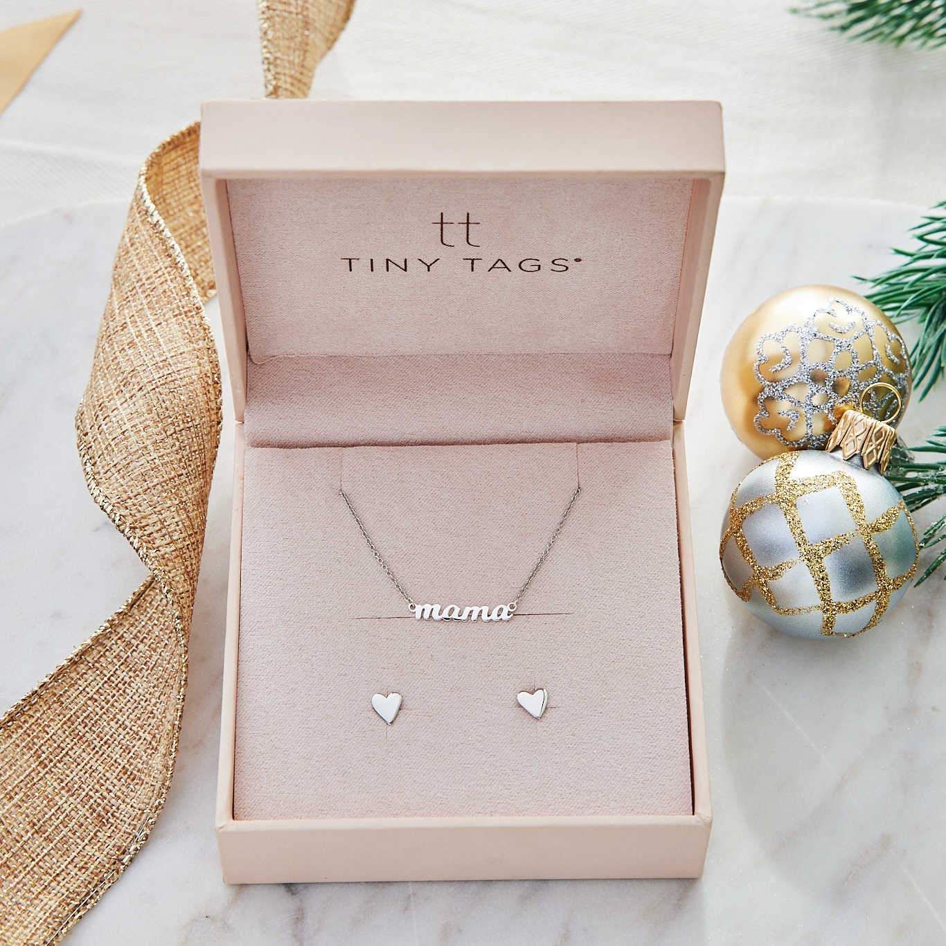 Mama Script Nameplate Necklace & Perfectly Imperfect Stud Earring Gift Set | Tiny Tags