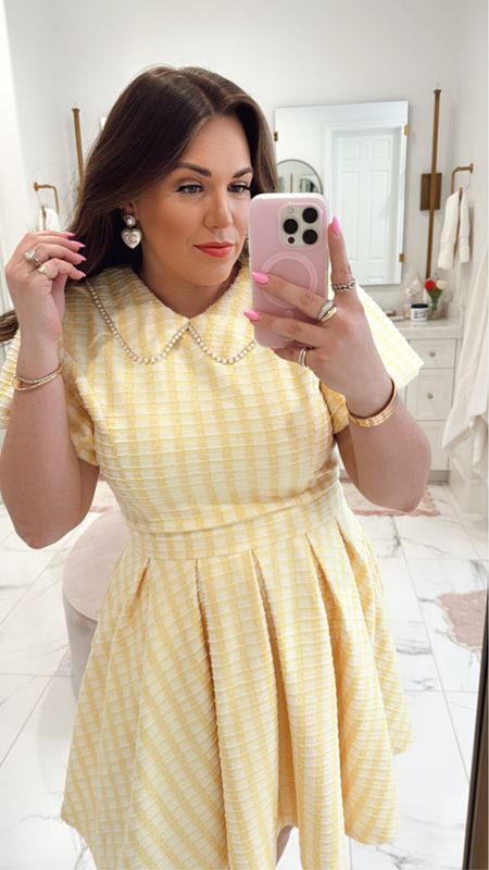 curvy yellow gingham dress with pearl peter pan collar for Easter and spring! i’m in the size 14. comes in matching minis! 

#LTKSeasonal #LTKmidsize