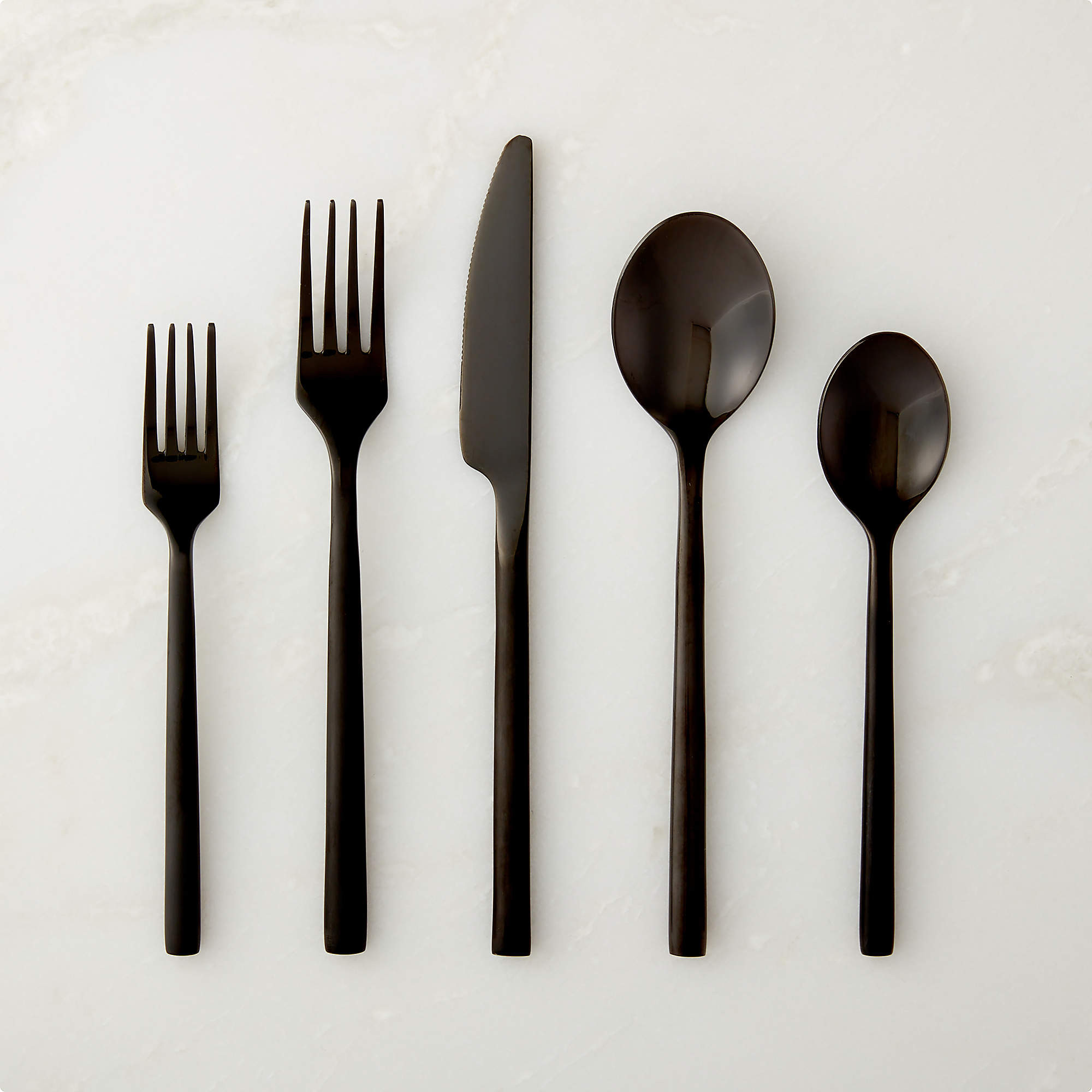 Rush 20-Piece Brushed Black Flatware Set + Reviews | CB2 | CB2