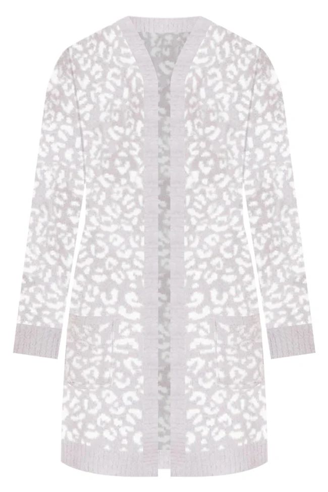 Bare Necessities Ivory and Grey Fuzzy Animal Print Cardigan  DOORBUSTER | Pink Lily