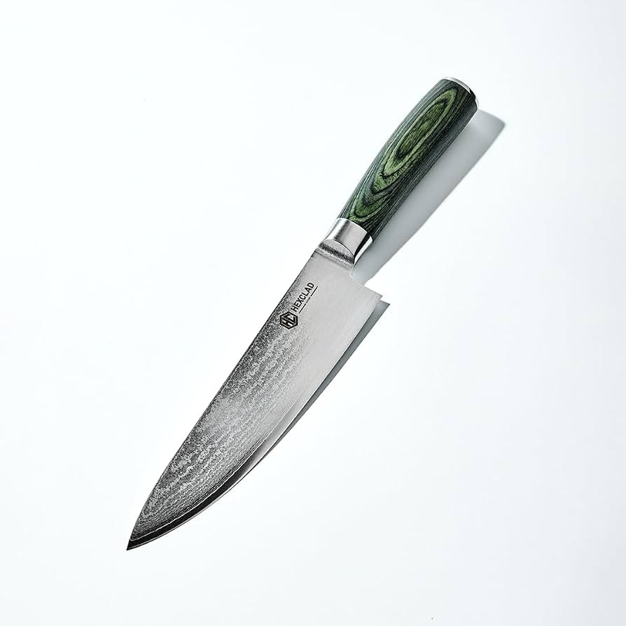 HexClad 8" Japanese Damascus Stainless Steel Chef Knife, Full Tang Handle | Amazon (US)