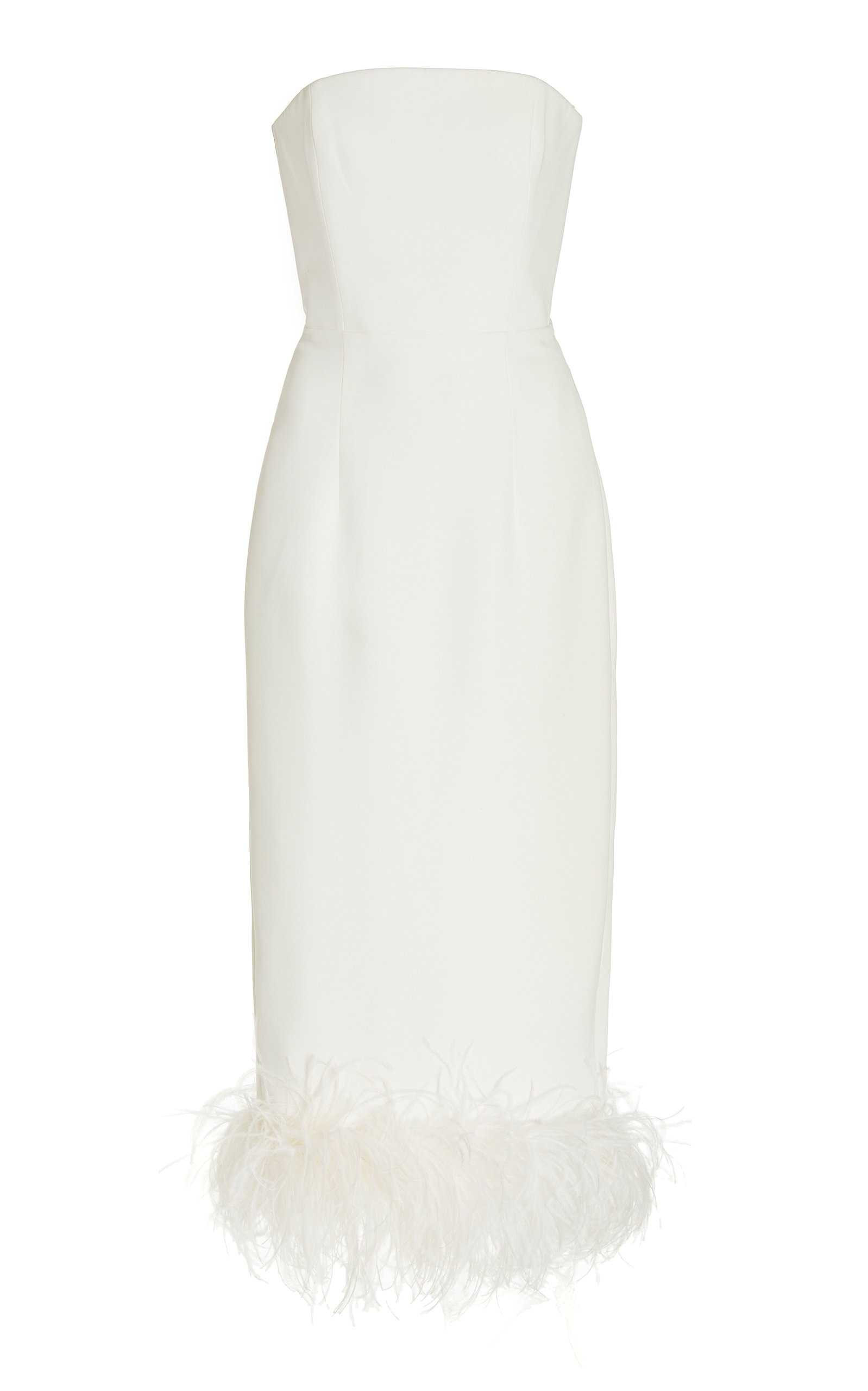 Minelli Feather-Trimmed Crepe Strapless Midi Dress | Moda Operandi (Global)