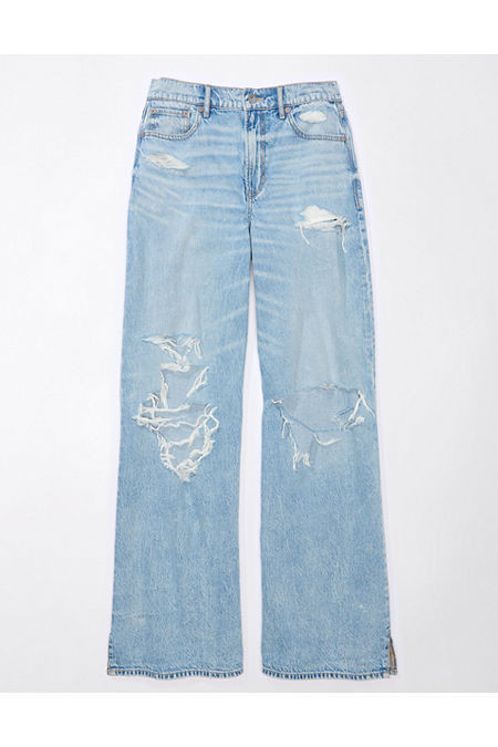 AE Dreamy Drape Super High-Waisted Baggy Wide-Leg Jean Women's Destroyed Light Wash 6 Regular | American Eagle Outfitters (US & CA)