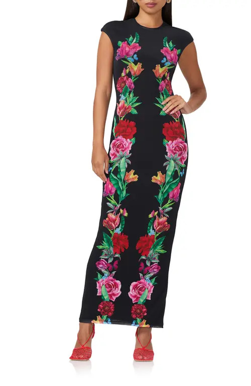 AFRM Cody Printed Cap Sleeve Mesh Maxi Dress in Body Floral at Nordstrom, Size Small | Nordstrom