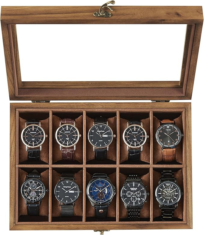 SONGMICS 10-Slot Watch Box, Watch Display Case with Large Glass Lid, Removable Watch Pillows, Vel... | Amazon (US)