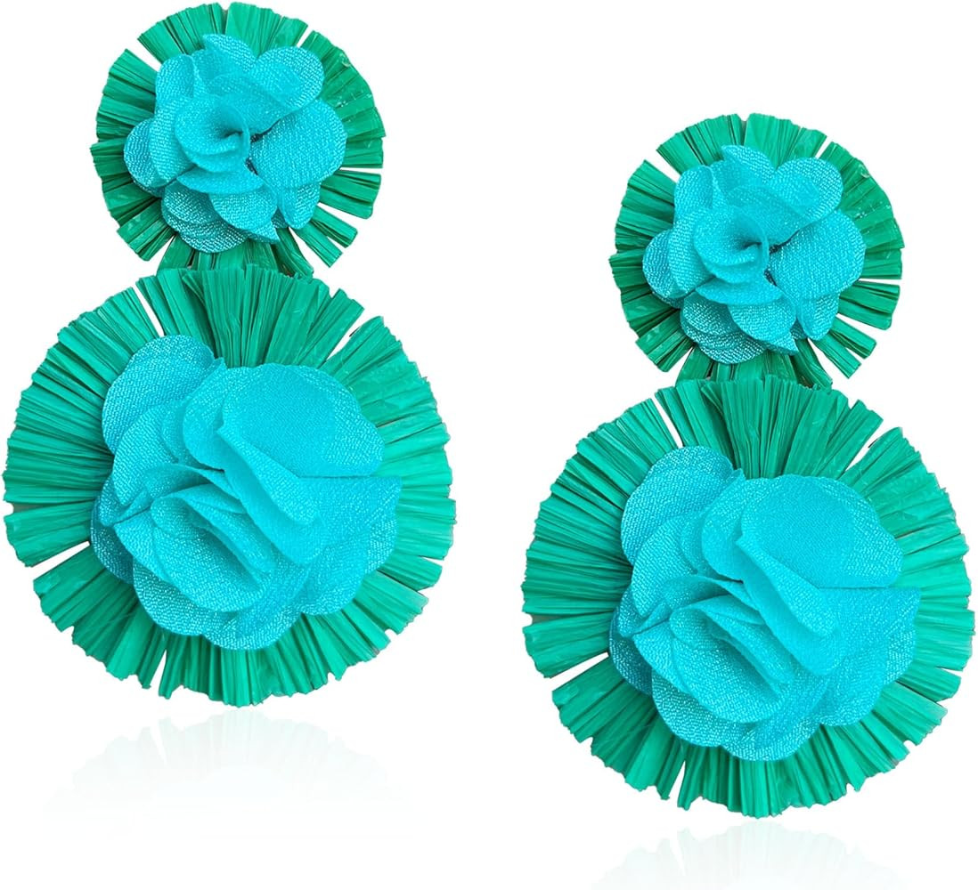 Vavhoo Raffia Flower Earrings Raffia Straw Wrapped Hot Pink Flower Drop Dangle Earrings Summer Tr... | Amazon (US)