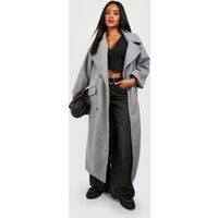 Womens Super Oversized Maxi Double Breasted Wool Look Coat - Grey - 16, Grey | Boohoo.com (UK & IE)