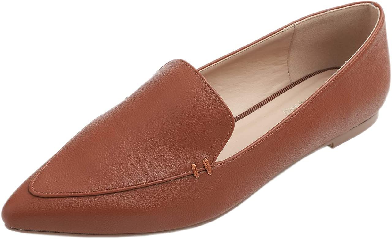 FEVERSOLE Women's Loafer Flat Pointed Fashion Slip On Comfort Driving Office Shoes | Amazon (US)