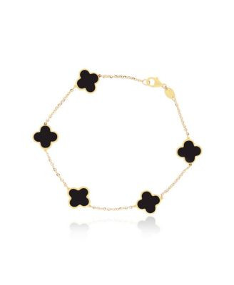 The Lovery Small Onyx Clover Bracelet 14K Yellow Gold - Black | Macy's