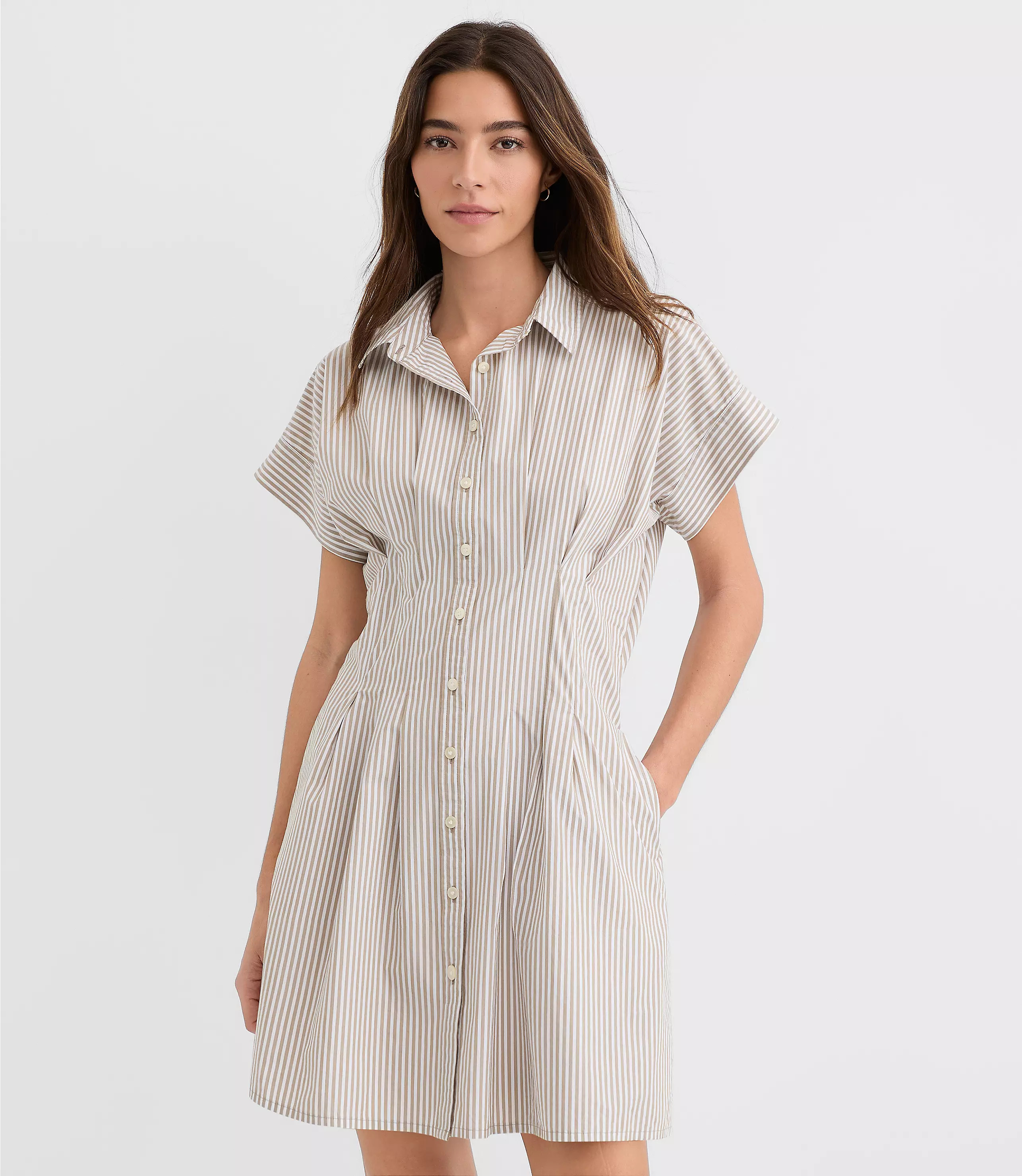Striped Poplin Pleated Mini Pocket Shirtdress | LOFT