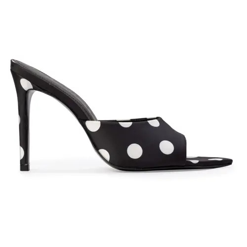BLACK SUEDE STUDIO Bella 100 Mule in Black Polka Dot Satin at Nordstrom, Size 41 Eu | Nordstrom