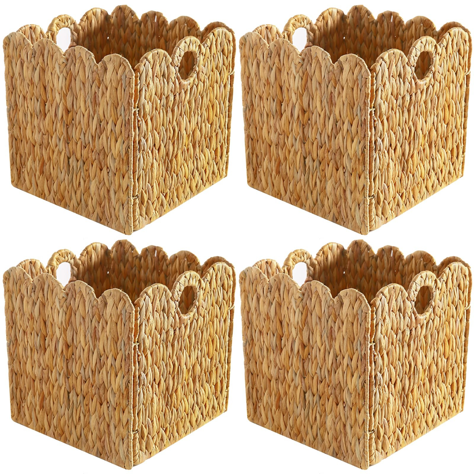 Scalloped Wicker Storage Cubes Basket, 12”x12“ Heavy Duty Paper rope/Hyacinth/Seagrass Basket... | Amazon (US)