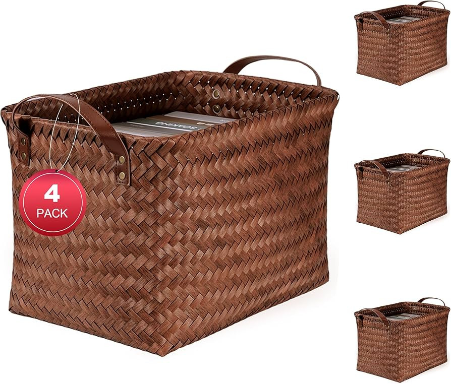 15L Laundry Baskets Waterproof Storage Baskets For Shelves Large Laundry Hamper With Leather Hand... | Amazon (US)