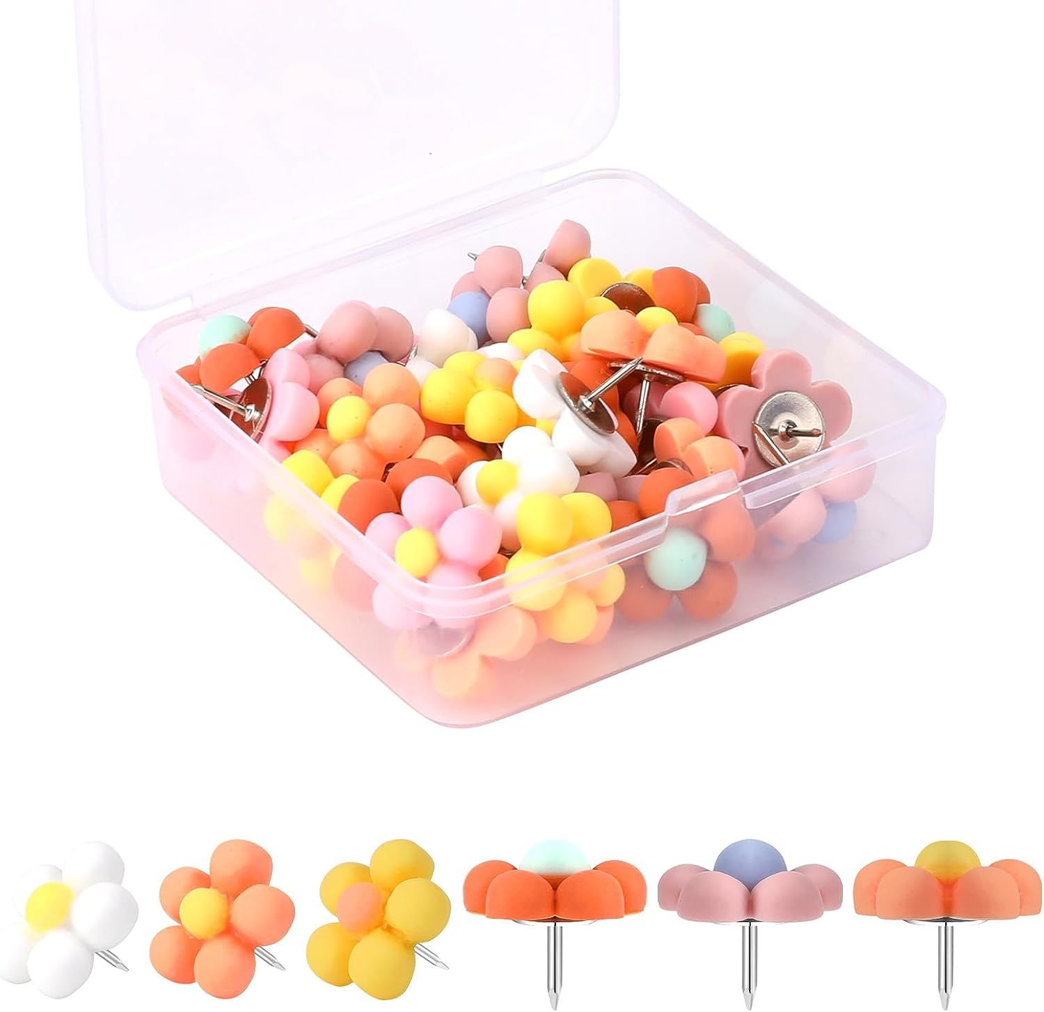 36pcs Boho Daisy Flowers Push Pins Floret Thumbtacks Cute Decorative Push Pins Colorful Floret Pu... | Amazon (US)