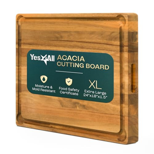 Yes4All Extra Large Acacia Wood Cutting Board for Kitchen, 24''L x 15''W x 1.5'' Thick, Durable Edge Grain Design with Juice Grooves, Pre-Oiled, Easy Grip Handle, Ideal for Chopping and Serving | Amazon (US)