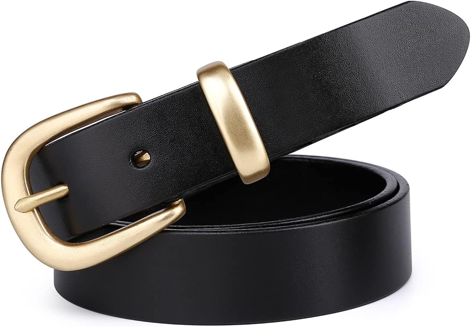 Catelles Womens Belts for Jeans, Genuine Leather Belts for Women, 1.1" Width Womens Belt with Gold B | Amazon (US)