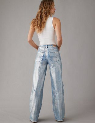 AE Stretch Shimmer Super High-Waisted Baggy Wide-Leg Jean | American Eagle Outfitters (US & CA)