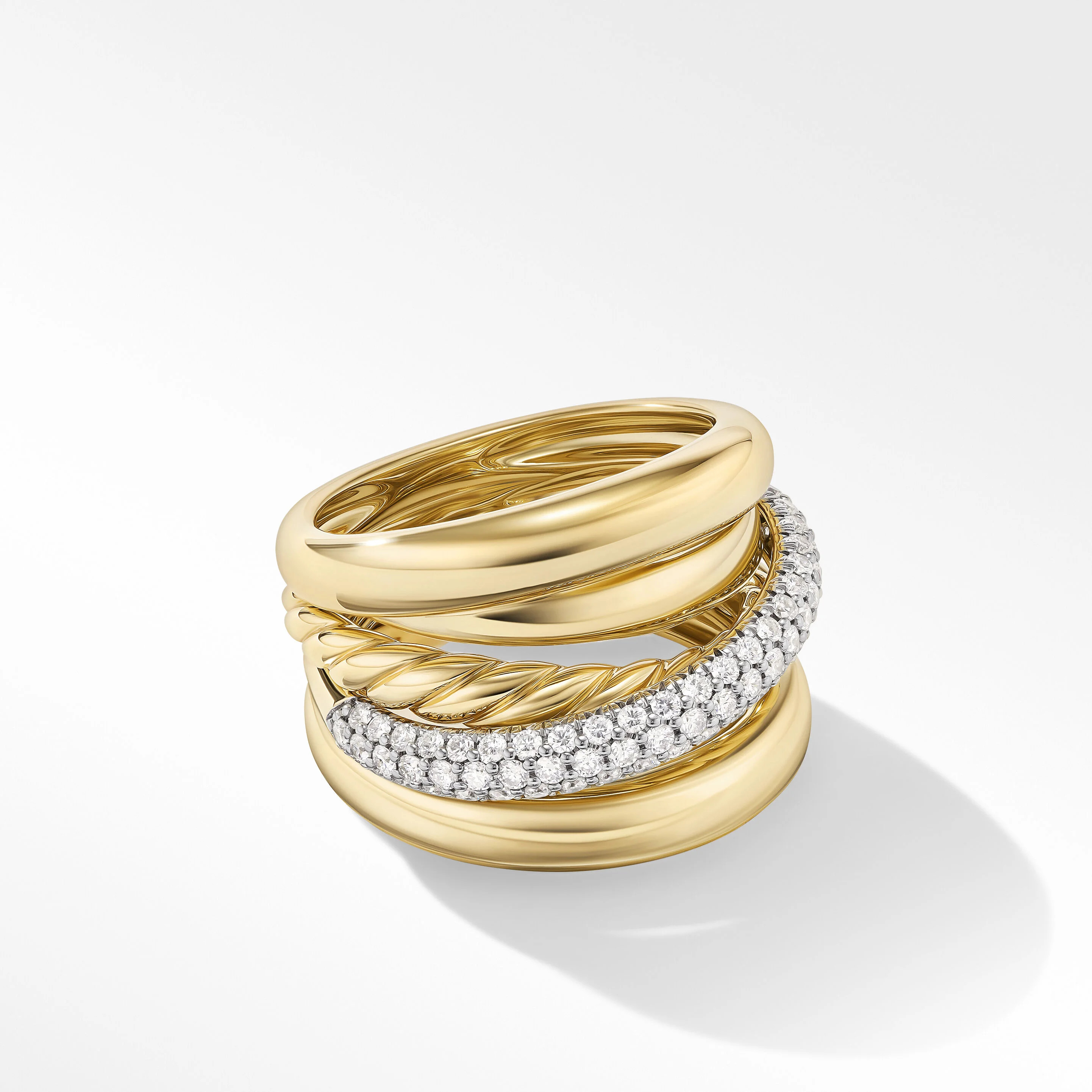 Pavé Crossover Five Row Ring in 18K Yellow Gold with Diamonds | David Yurman