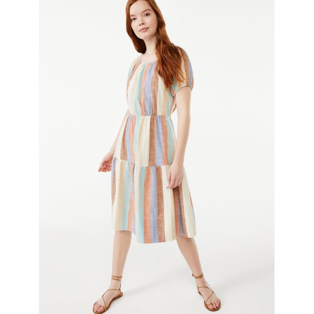 Free Assembly Women's Short Sleeve Peasant Midi Dress | Walmart (US)