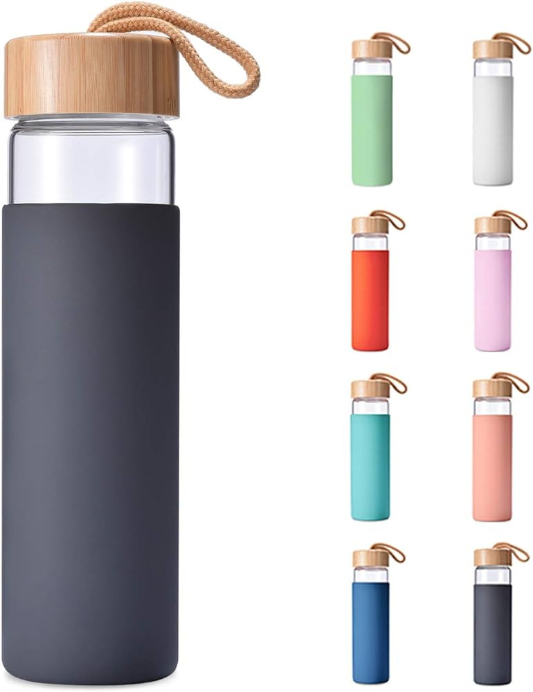 Yomious 20 Oz Borosilicate Glass Water Bottle with Bamboo Lid and Silicone Sleeve – Reusable BP... | Amazon (US)