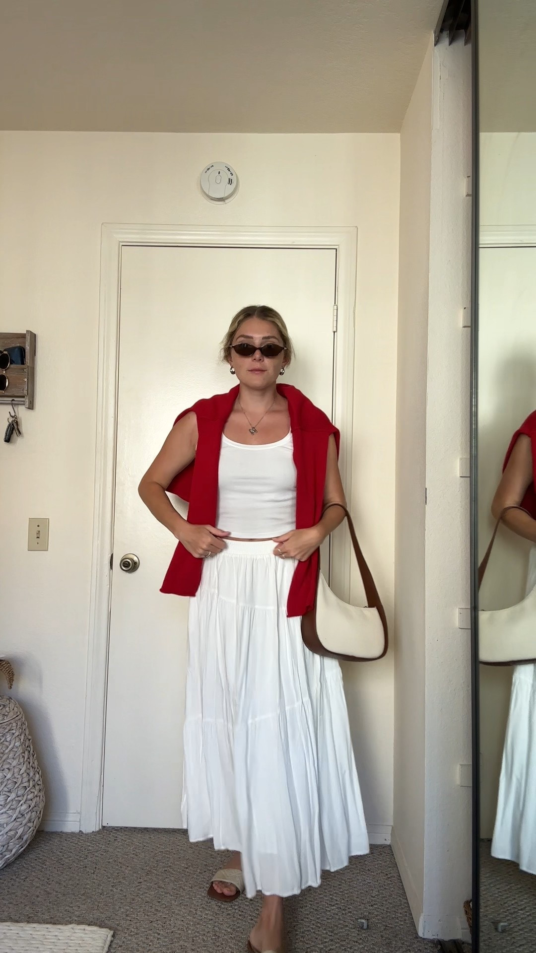 all white outfit for summer / white maxi skirt with white tank top & red lobster sweater 

Fourth of July outfit, Memorial Day outfit, Labor Day outfit, summer bbq outfit, summer style, target style, Amazon style 