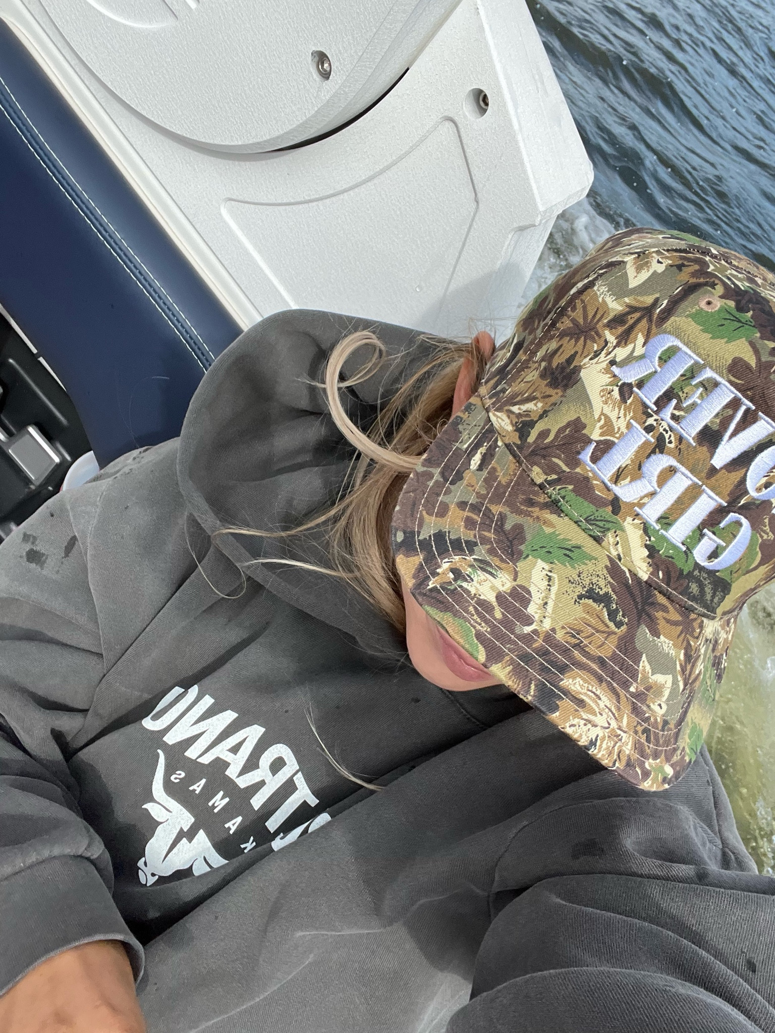 This trucker hat is perfection. 💘 The camo. The writing. The fit. Also wearing size Medium in Bolt Ranch’s new hoodie! 

#LTKFindsUnder50 #LTKSwim #LTKStyleTip