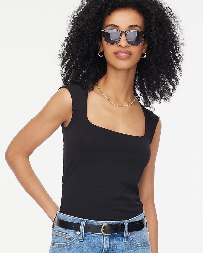 Cap-sleeve stretch cotton-blend squareneck tank top | J.Crew Factory