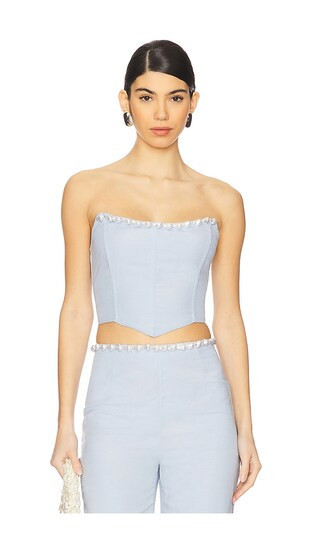 La Porte Birkin Pearl Corset Top in Baby Blue. - size M | Revolve Clothing (Global)