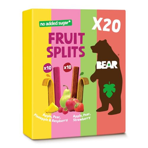 BEAR Real Fruit Snack Splits - Gluten Free, Vegan, and Non-GMO - Variety Pack (Apple/Strawberry, Raspberry/Pineapple)– Healthy School And Lunch Snacks For Kids And Adults, 0.7 Ounce (Pack of 20) | Amazon (US)