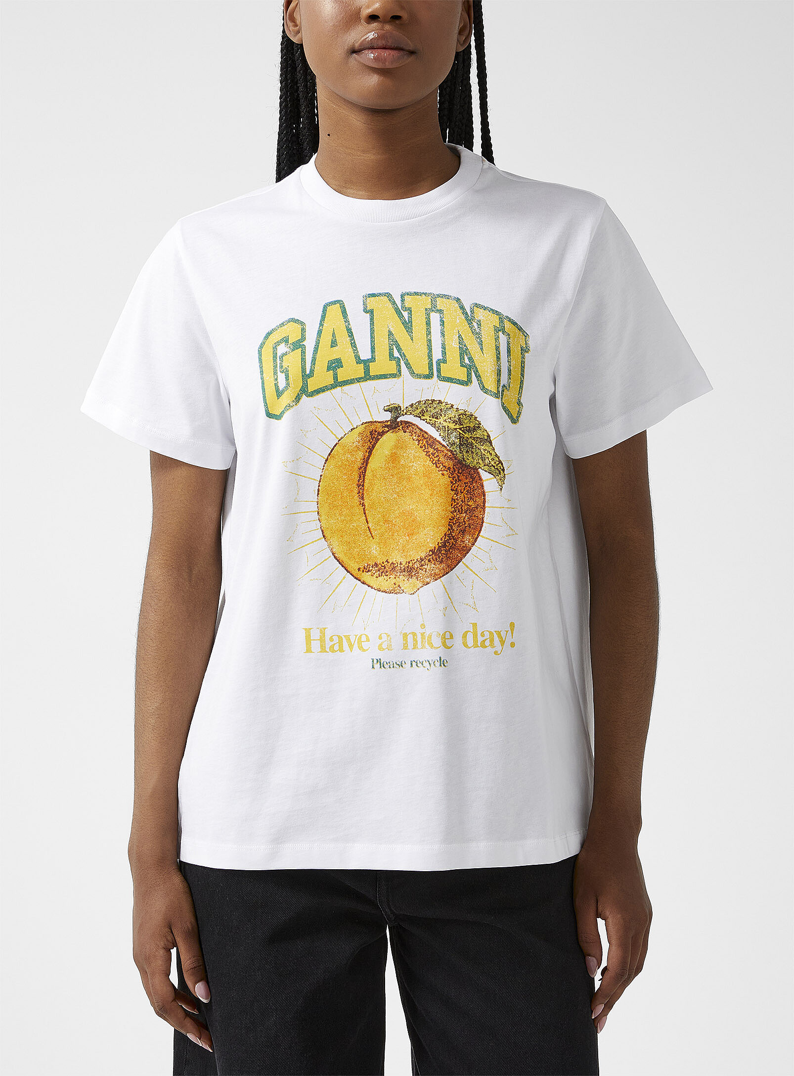 Ganni - Peach logo T-shirt (Women, White, LARGE) | Simons