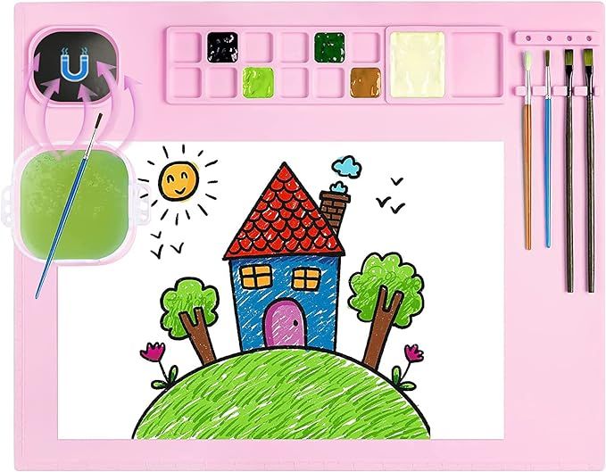 Silicone Painting Mat, Art Mat with Cup, Craft Paint Brush Cleaner Tool, Artist for Kids Gift Cla... | Amazon (US)