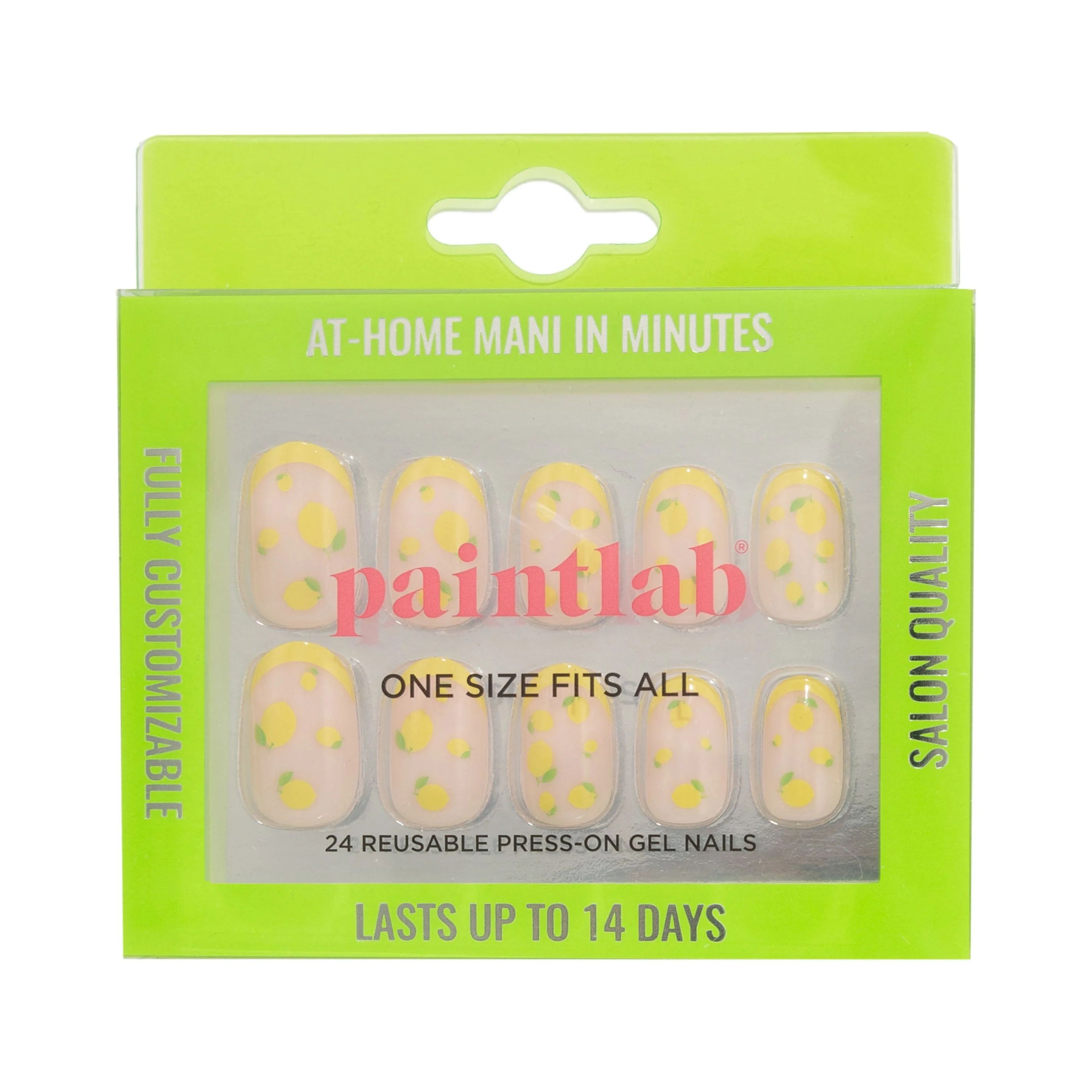 PaintLab Reusable Press-on Gel Nails Kit, Almond Shape, Limoncello Yellow, 30 Count | Walmart (US)