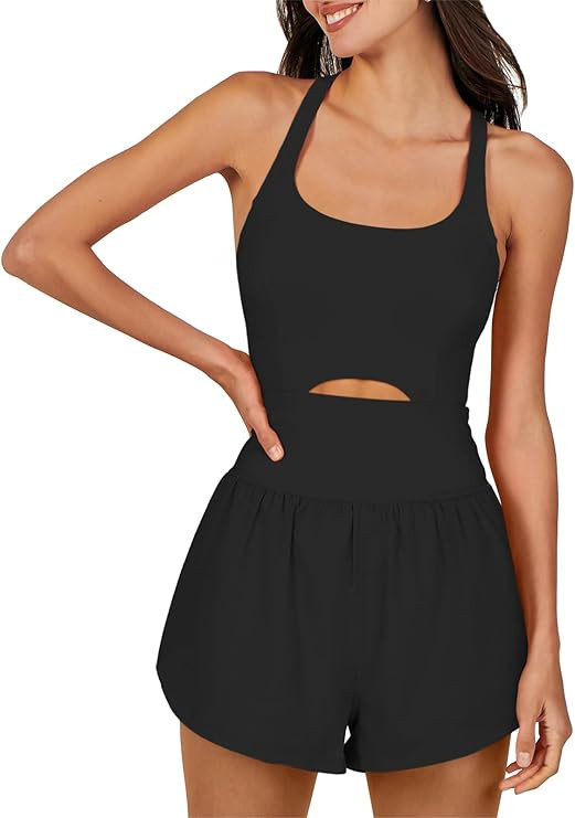 ANRABESS Womens Running Onesie Workout Rompers Summer One Piece Outfits Exercise Jumpsuits Gym Yo... | Amazon (US)