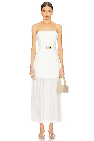 NICHOLAS Reagan Strapless Mini Dress With Pleated Skirt in Cream from Revolve.com | Revolve Clothing (Global)