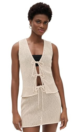 Onia Women's Crochet Knit Tie Front Top, Sandshell, L at Amazon Women’s Clothing store | Amazon (US)